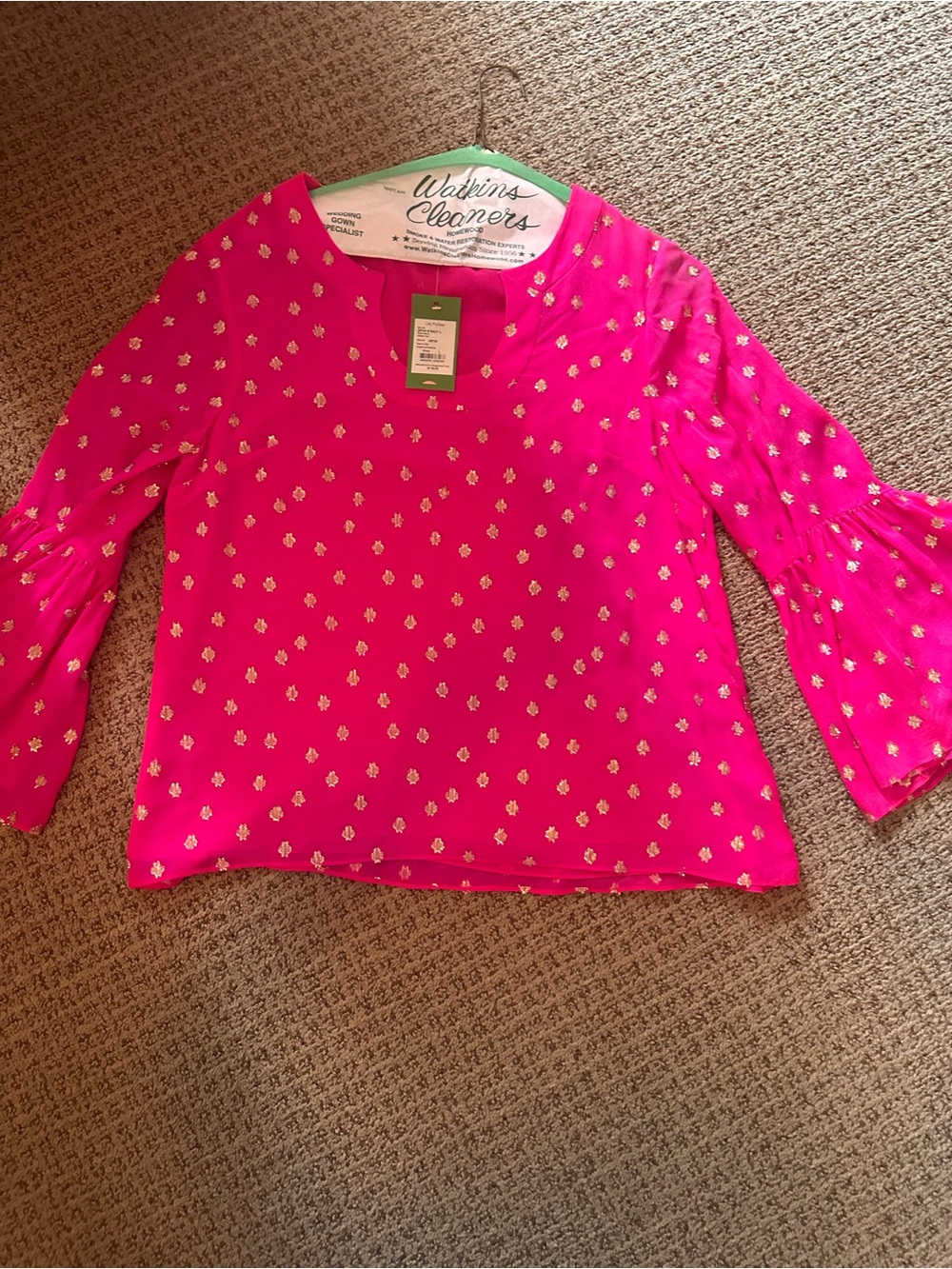 Lilly Pulitzer Hot Pink Top with Gold Dot Print
